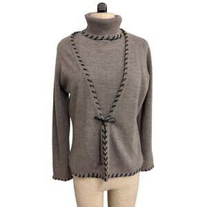 Designers Originals Luxelon Small Acrylic Sweater Gray Black Trim Bow Accent Tai